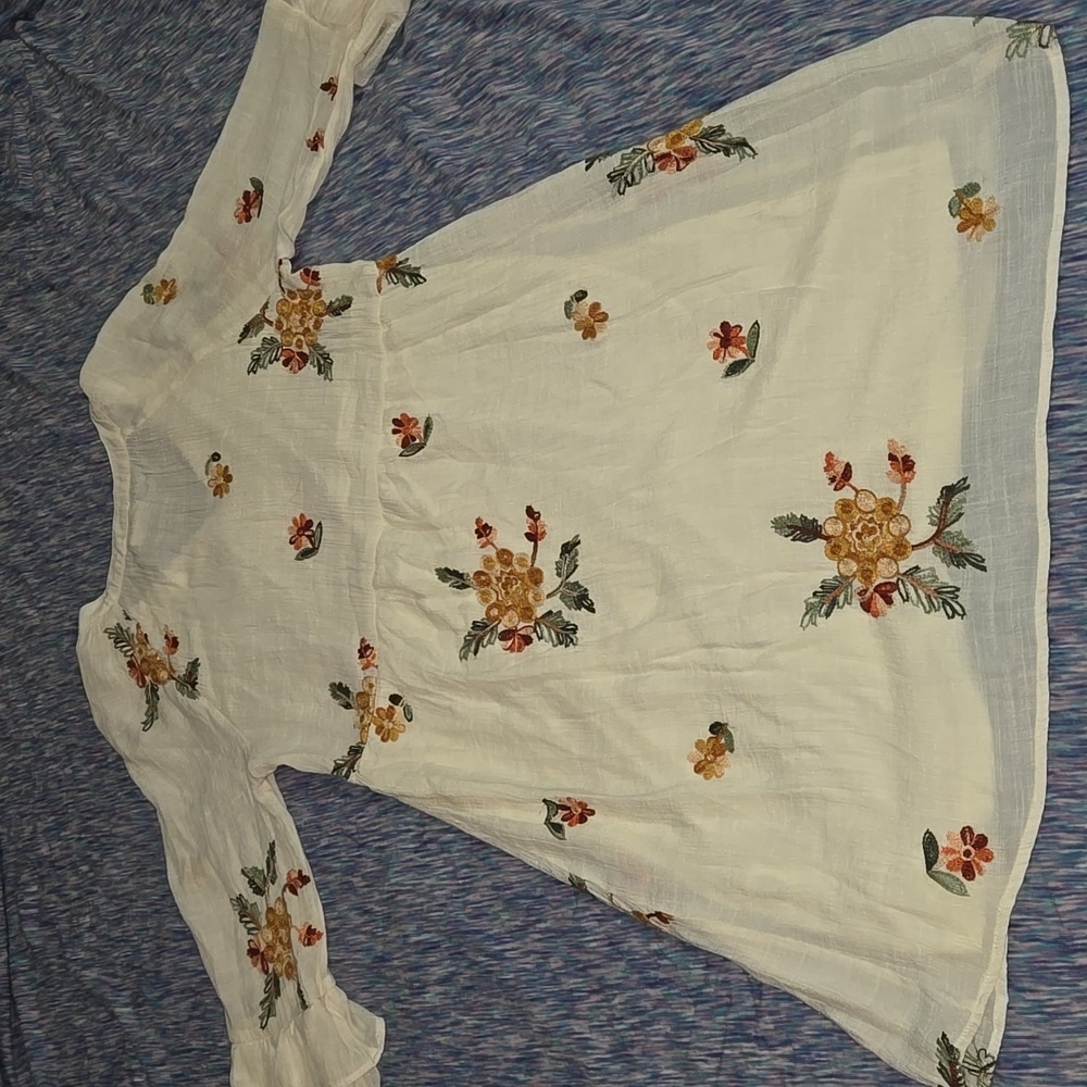 Fig and Flower Women's Embroidered Floral Print Dress Ivory Size Petite L - Picture 2 of 9